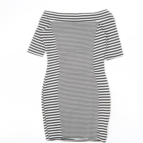 River Island Womens Black Striped Polyester Bodycon Size 10 Off the Shoulder Pullover