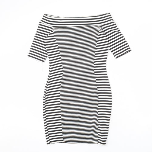 River Island Womens Black Striped Polyester Bodycon Size 10 Off the Shoulder Pullover