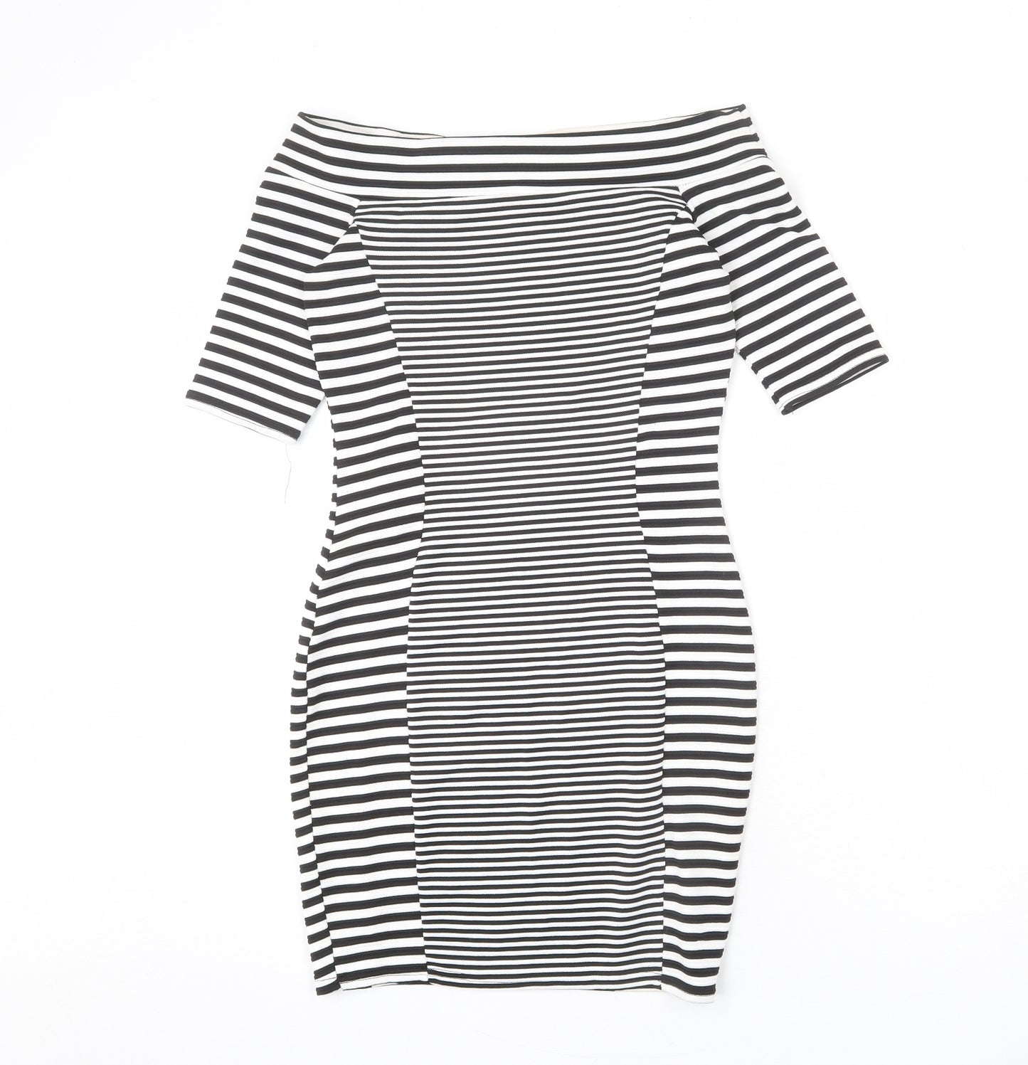 River Island Womens Black Striped Polyester Bodycon Size 10 Off the Shoulder Pullover
