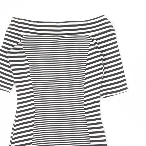 River Island Womens Black Striped Polyester Bodycon Size 10 Off the Shoulder Pullover
