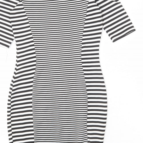 River Island Womens Black Striped Polyester Bodycon Size 10 Off the Shoulder Pullover
