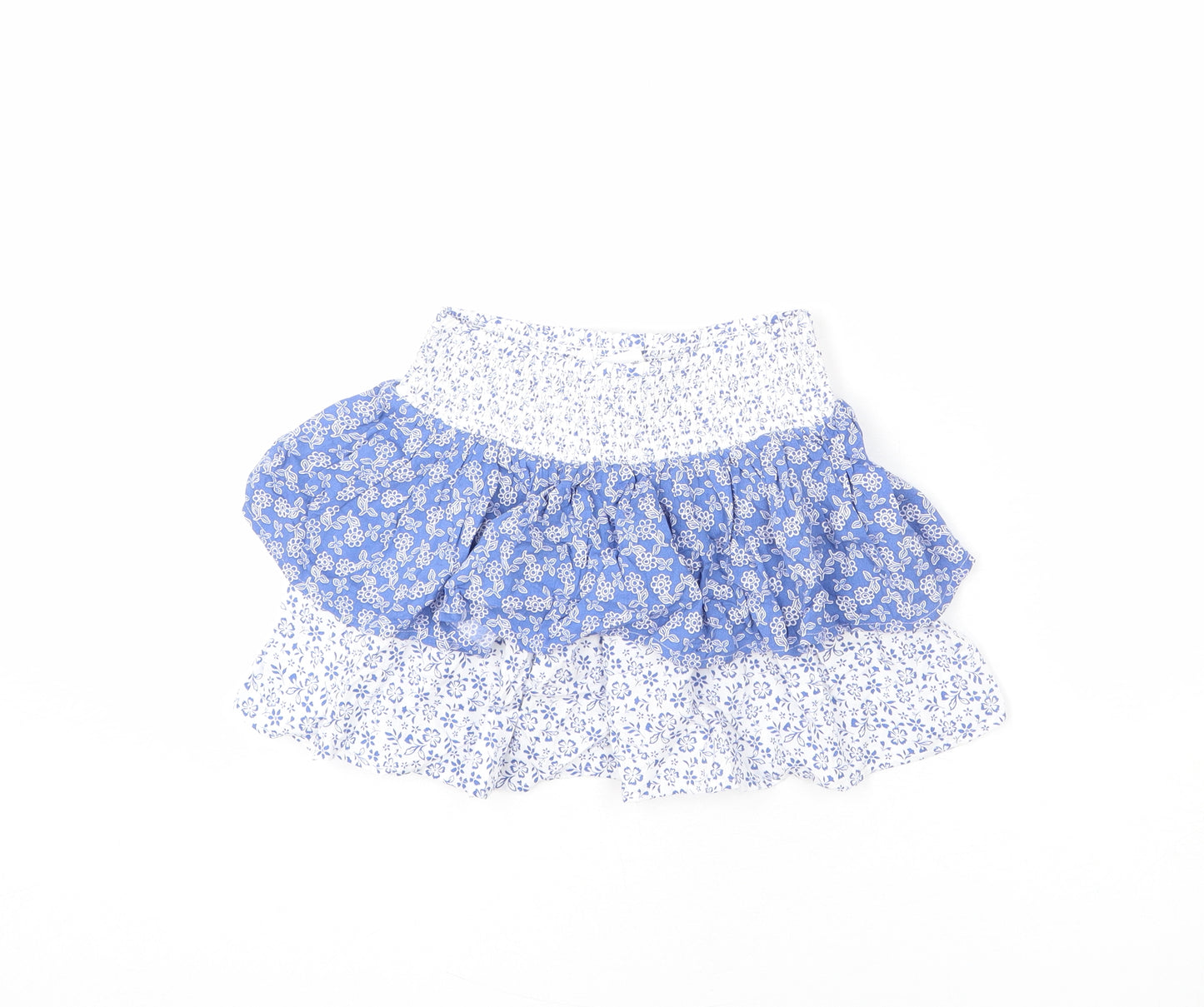 Marks and Spencer Girls Blue Floral Viscose Pettiskirt Skirt Size 7-8 Years Regular Pull On - Layered