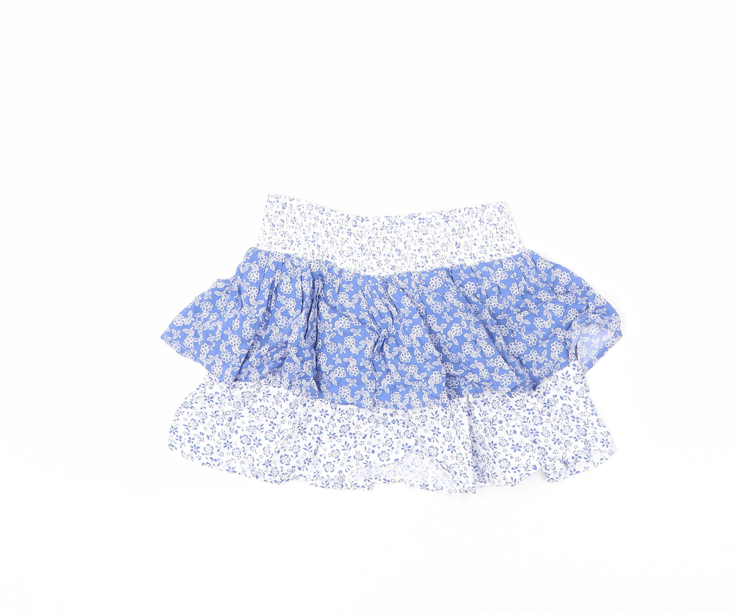 Marks and Spencer Girls Blue Floral Viscose Pettiskirt Skirt Size 7-8 Years Regular Pull On - Layered