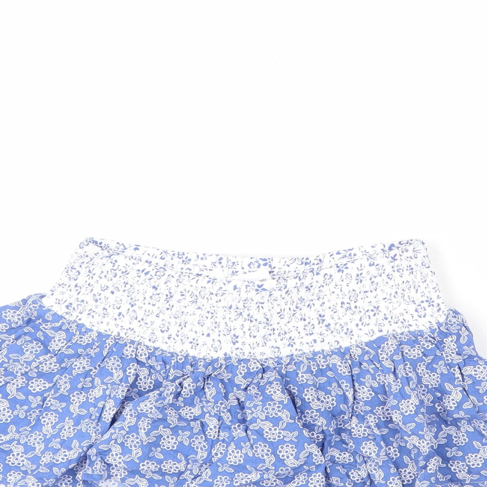 Marks and Spencer Girls Blue Floral Viscose Pettiskirt Skirt Size 7-8 Years Regular Pull On - Layered