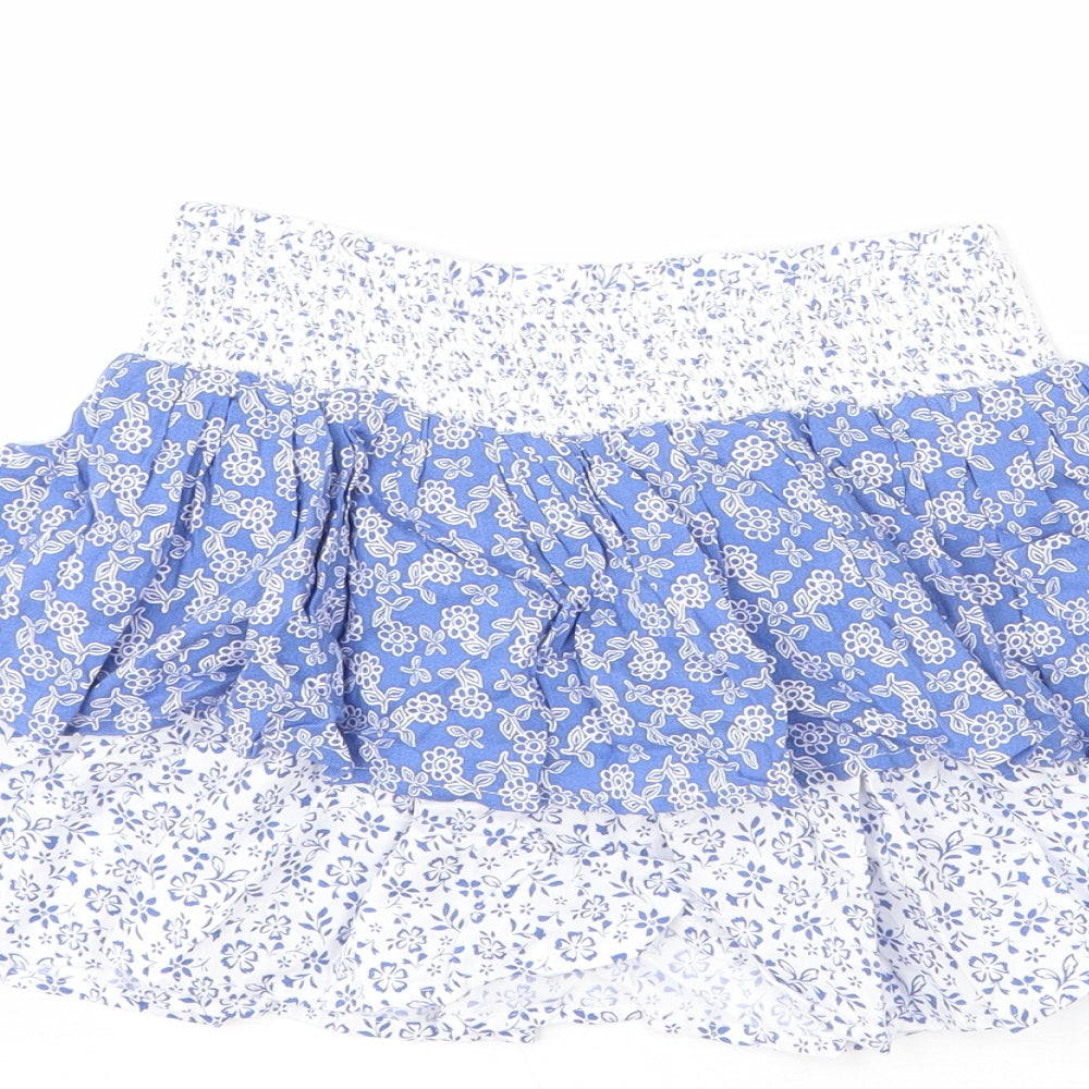 Marks and Spencer Girls Blue Floral Viscose Pettiskirt Skirt Size 7-8 Years Regular Pull On - Layered
