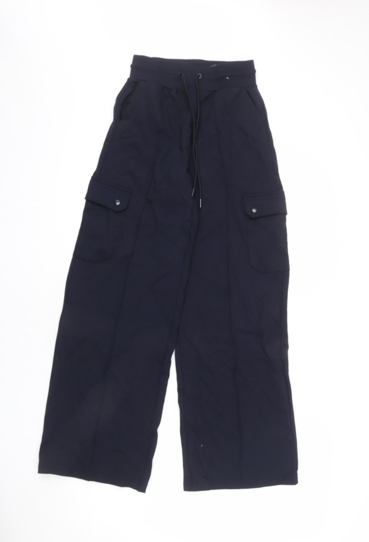 Marks and Spencer Womens Blue Viscose Cargo Trousers Size 6 L30 in Regular Drawstring - Long Length, Jogger Look