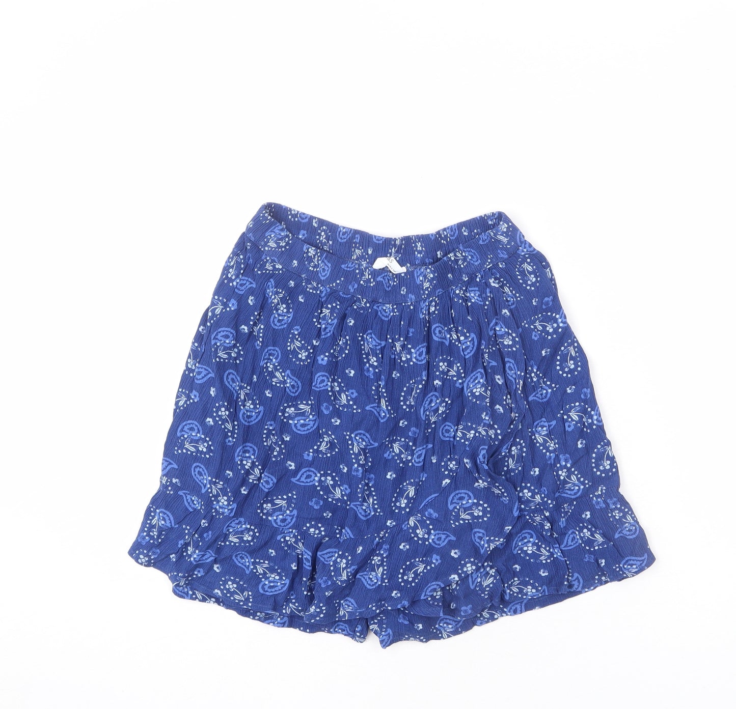 Marks and Spencer Girls Blue Geometric Viscose Mini Skort Size 12-13 Years Regular Pull On