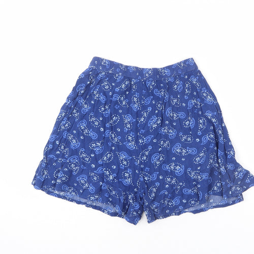Marks and Spencer Girls Blue Geometric Viscose Mini Skort Size 12-13 Years Regular Pull On