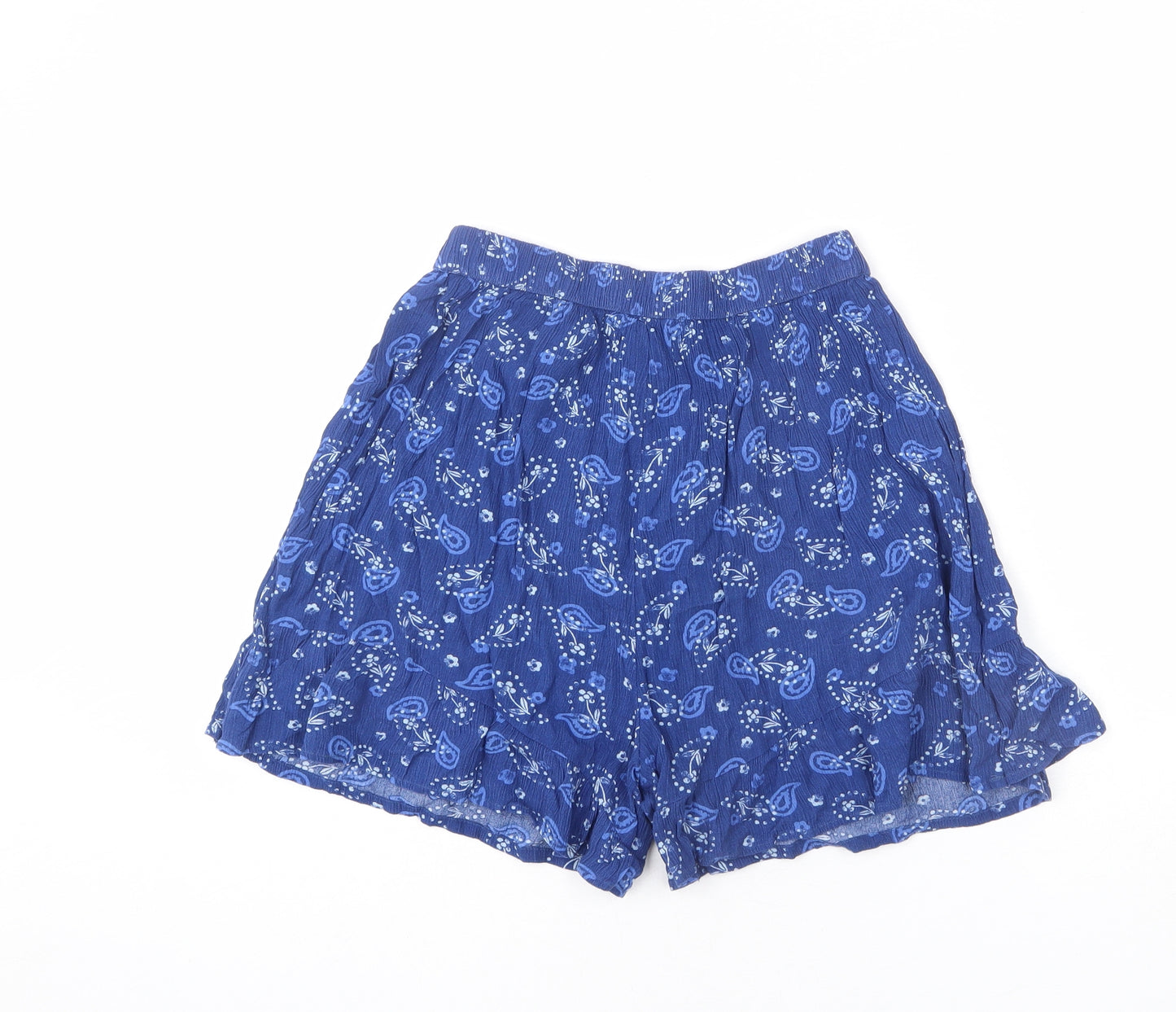 Marks and Spencer Girls Blue Geometric Viscose Mini Skort Size 12-13 Years Regular Pull On