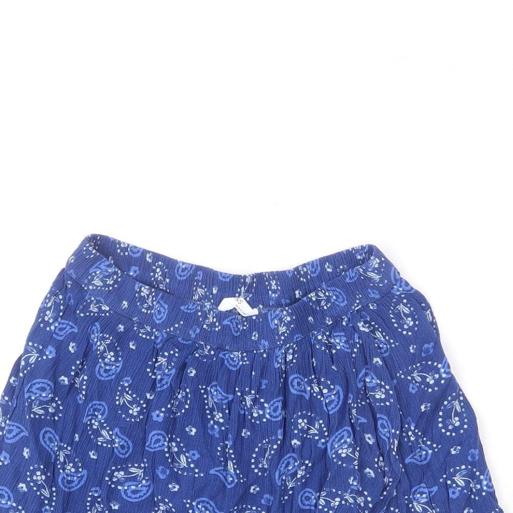 Marks and Spencer Girls Blue Geometric Viscose Mini Skort Size 12-13 Years Regular Pull On