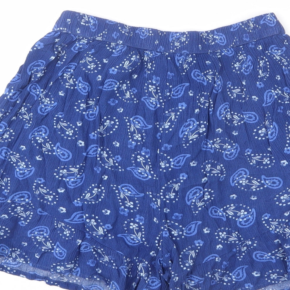 Marks and Spencer Girls Blue Geometric Viscose Mini Skort Size 12-13 Years Regular Pull On