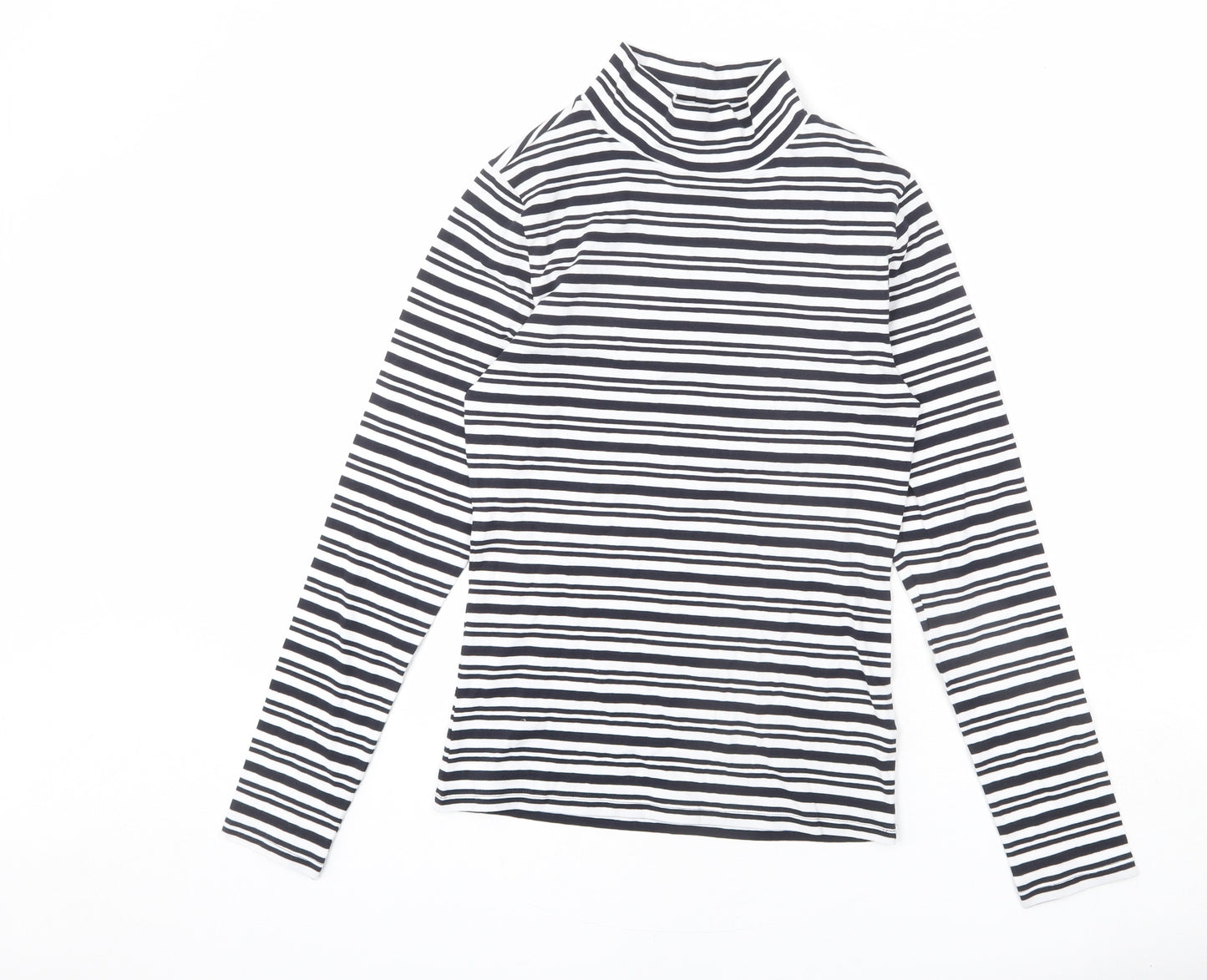 Marks and Spencer Womens Blue Striped Cotton Basic T-Shirt Size 6 Mock Neck