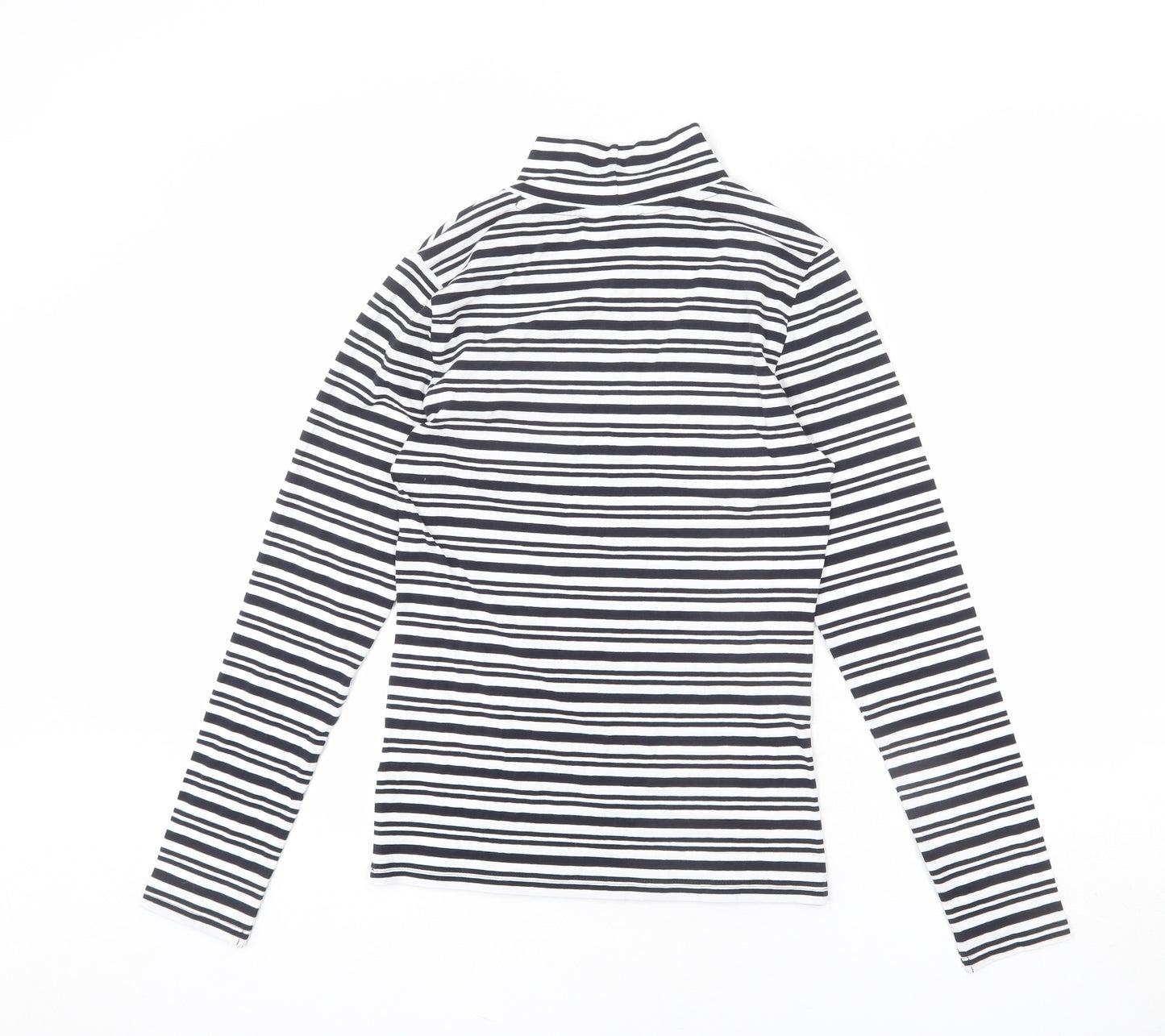 Marks and Spencer Womens Blue Striped Cotton Basic T-Shirt Size 6 Mock Neck