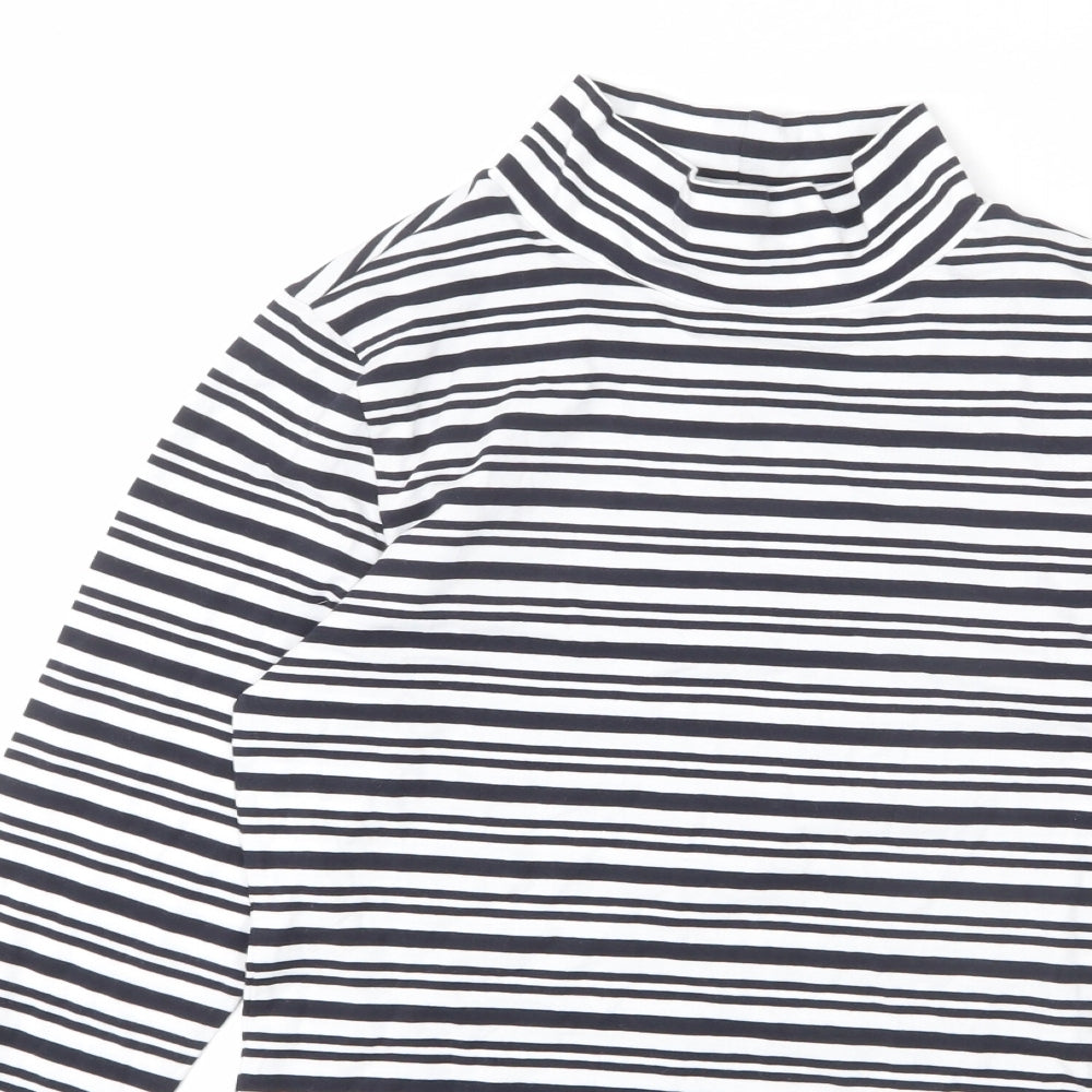 Marks and Spencer Womens Blue Striped Cotton Basic T-Shirt Size 6 Mock Neck