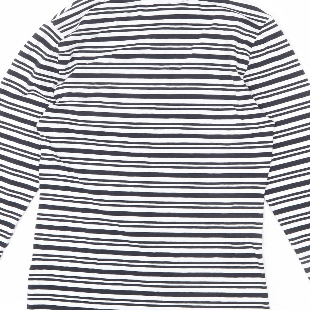 Marks and Spencer Womens Blue Striped Cotton Basic T-Shirt Size 6 Mock Neck