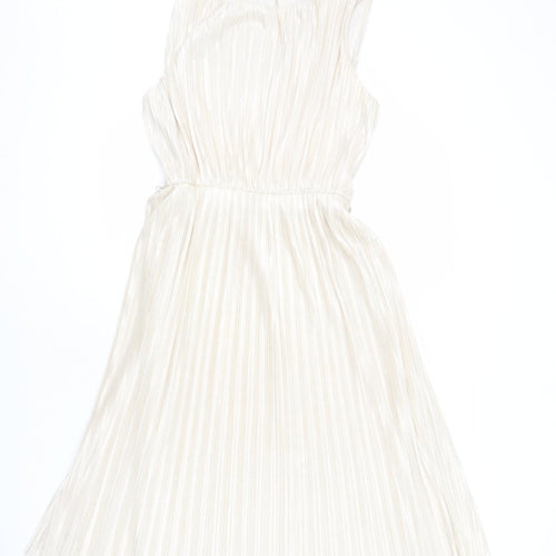 Miss Selfridge Womens Gold Polyester A-Line Size 12 Round Neck Button - Sparkle, Pleated