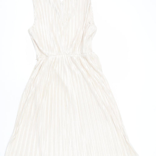 Miss Selfridge Womens Gold Polyester A-Line Size 12 Round Neck Button - Sparkle, Pleated
