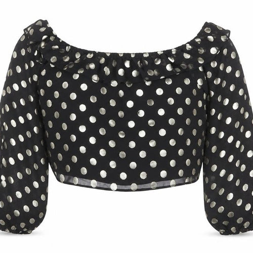 NEXT Womens Black Polka Dot Polyester Cropped Blouse Size 12 Off the Shoulder - Ruffle Detail