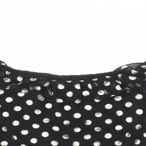 NEXT Womens Black Polka Dot Polyester Cropped Blouse Size 12 Off the Shoulder - Ruffle Detail
