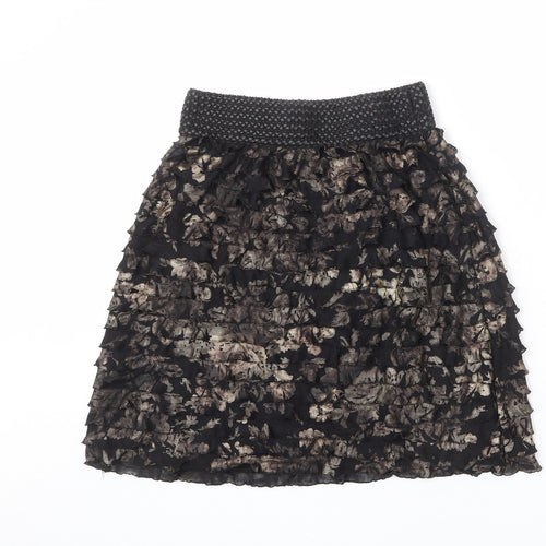 Javier Simorra Womens Black Floral Polyester A-Line Skirt Size 10