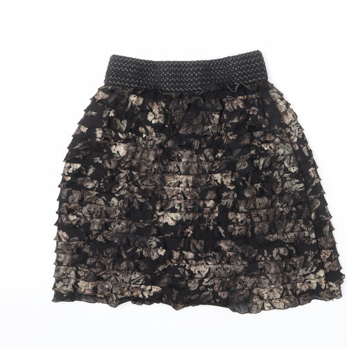 Javier Simorra Womens Black Floral Polyester A-Line Skirt Size 10