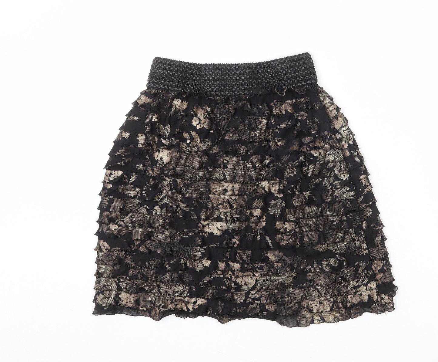 Javier Simorra Womens Black Floral Polyester A-Line Skirt Size 10