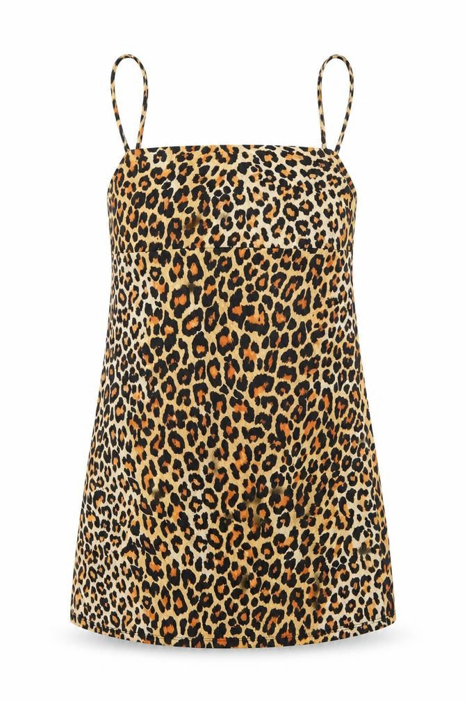 Front view of Zara women’s multicoloured animal print polyester a-line, size S, square neck pullover - leopard print