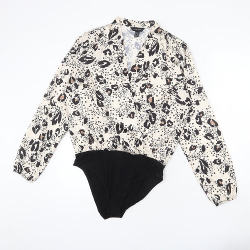 New Look Womens Beige Animal Print Polyester Playsuit One-Piece Size 12 Snap - Leopard Print