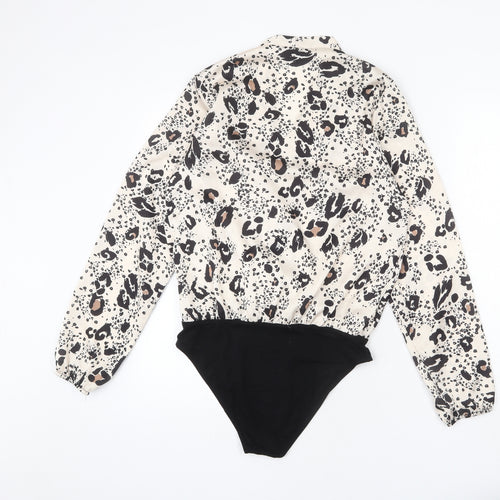 New Look Womens Beige Animal Print Polyester Playsuit One-Piece Size 12 Snap - Leopard Print