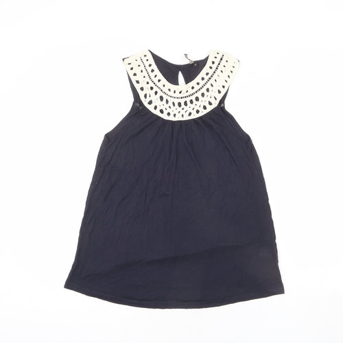 Topshop Womens Blue Modal Basic Tank Size 10 Round Neck - Lace Detail
