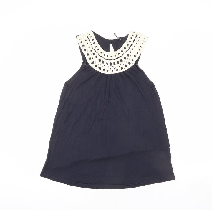 Topshop Womens Blue Modal Basic Tank Size 10 Round Neck - Lace Detail