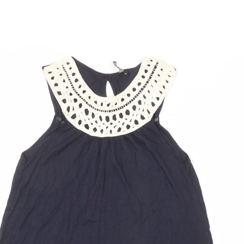 Topshop Womens Blue Modal Basic Tank Size 10 Round Neck - Lace Detail