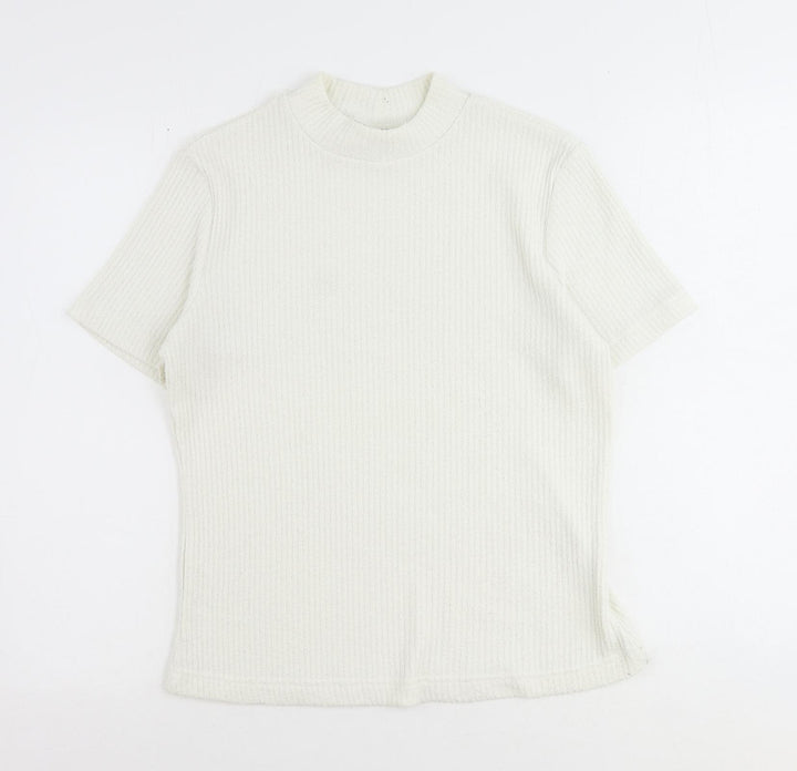 DASH Womens Ivory Mock Neck Polyester Pullover Jumper Size 14