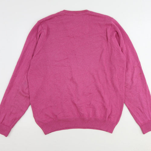 Blue Harbour Mens Pink V-Neck Cotton Pullover Jumper Size M Long Sleeve