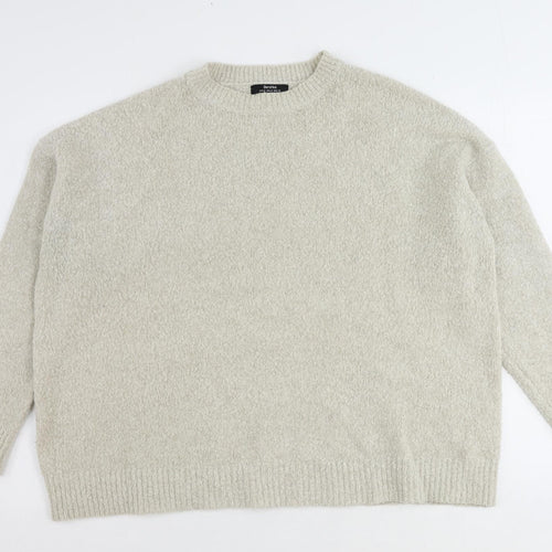 Bershka Womens Beige Mock Neck Acrylic Pullover Jumper Size M