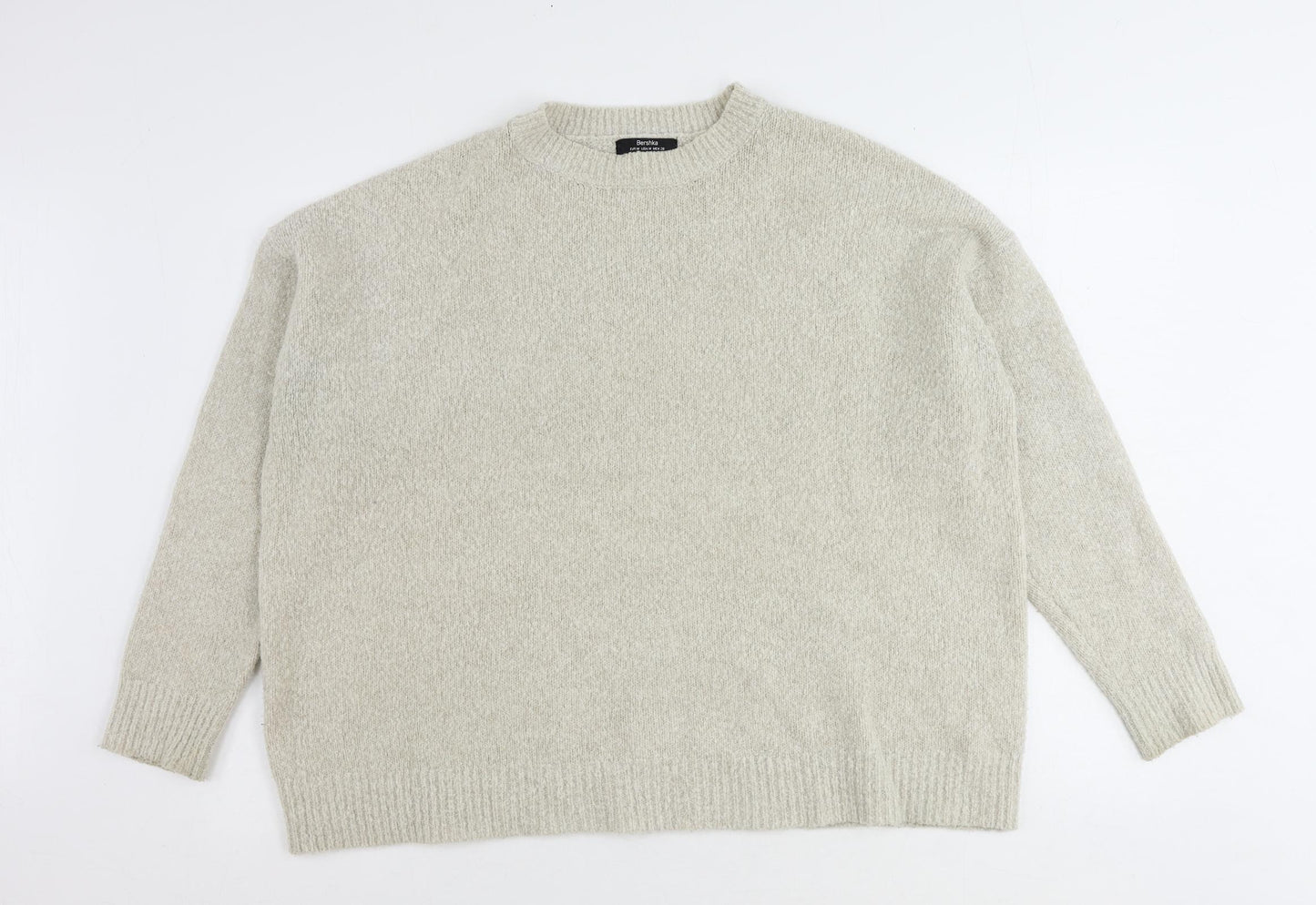 Bershka Womens Beige Mock Neck Acrylic Pullover Jumper Size M