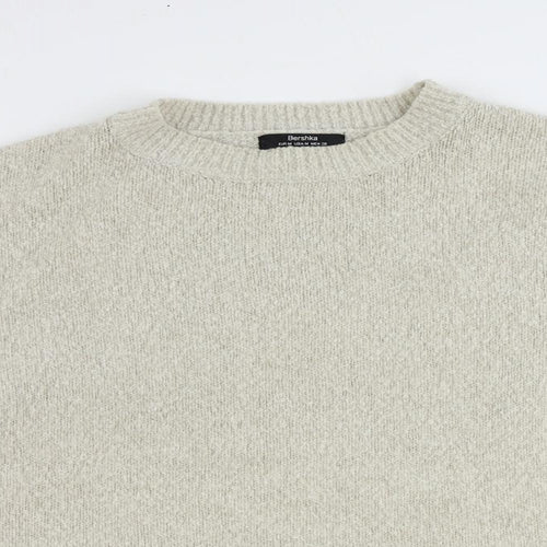 Bershka Womens Beige Mock Neck Acrylic Pullover Jumper Size M