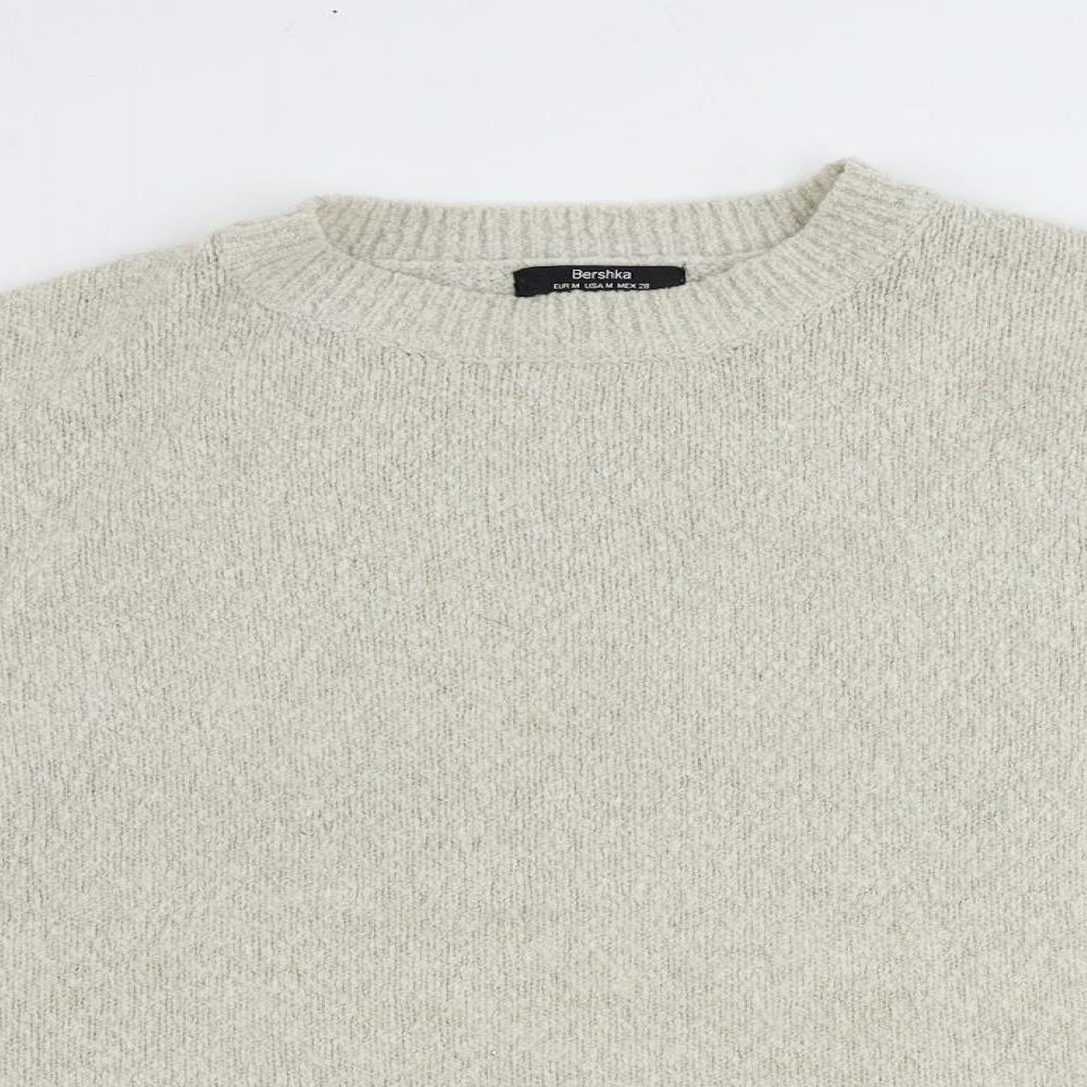 Bershka Womens Beige Mock Neck Acrylic Pullover Jumper Size M