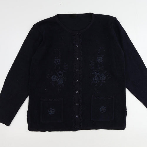 Avant Garde Womens Blue Round Neck Acrylic Cardigan Jumper Size S - Size S-M