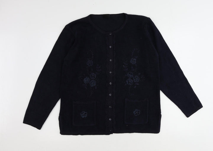 Avant Garde Womens Blue Round Neck Acrylic Cardigan Jumper Size S - Size S-M