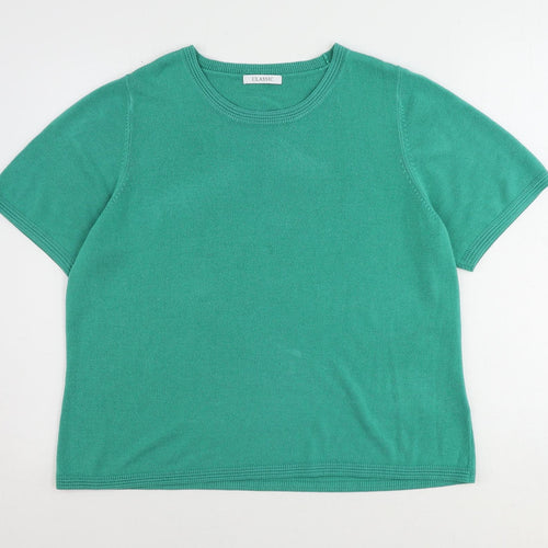 Classic Womens Green Round Neck Acrylic Pullover Jumper Size 18