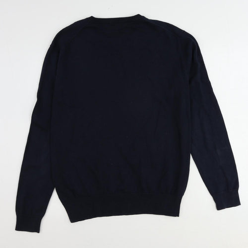 French Connection Mens Blue V-Neck Cotton Pullover Jumper Size L Long Sleeve