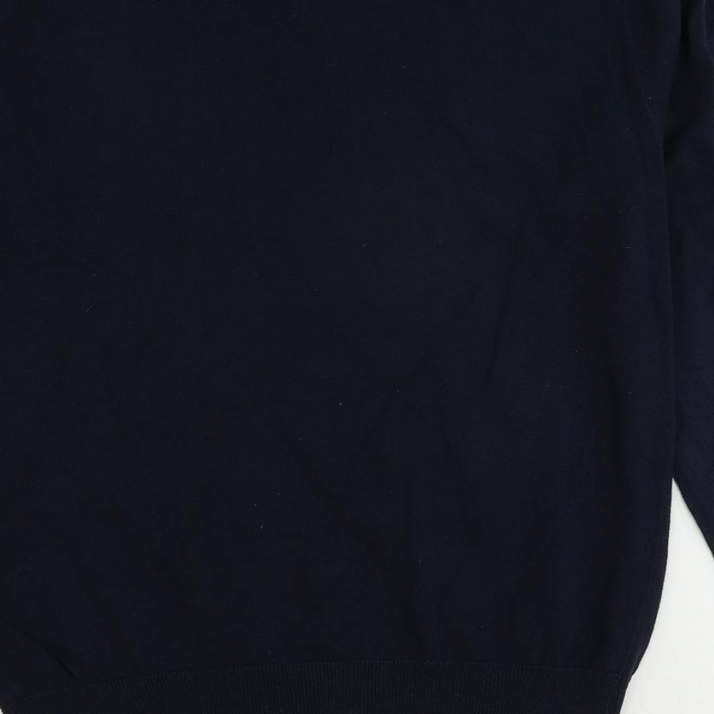 French Connection Mens Blue V-Neck Cotton Pullover Jumper Size L Long Sleeve