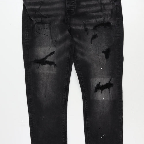 Lorenzo Veratti Mens Black Cotton Skinny Jeans Size 32 in L29 in Regular Zip - Splatter