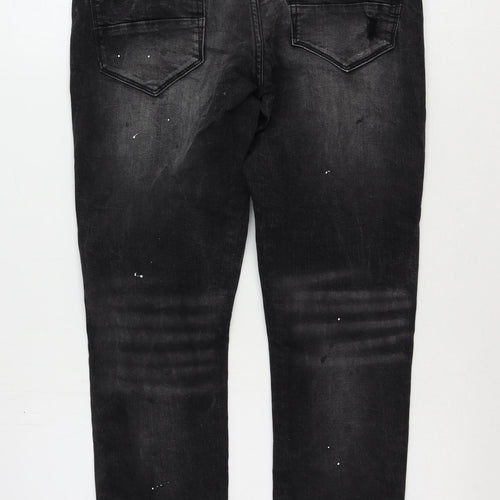 Lorenzo Veratti Mens Black Cotton Skinny Jeans Size 32 in L29 in Regular Zip - Splatter