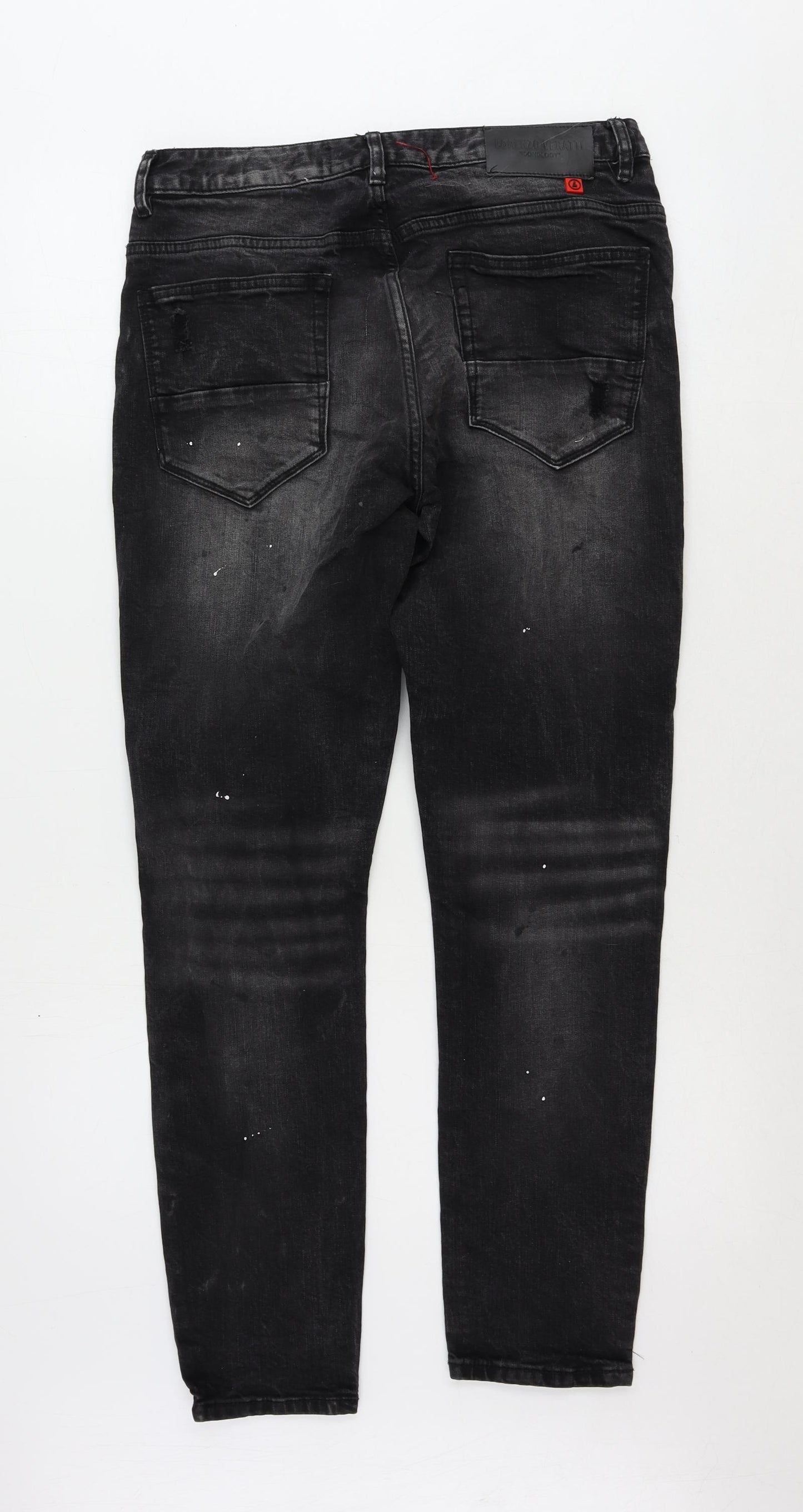 Lorenzo Veratti Mens Black Cotton Skinny Jeans Size 32 in L29 in Regular Zip - Splatter