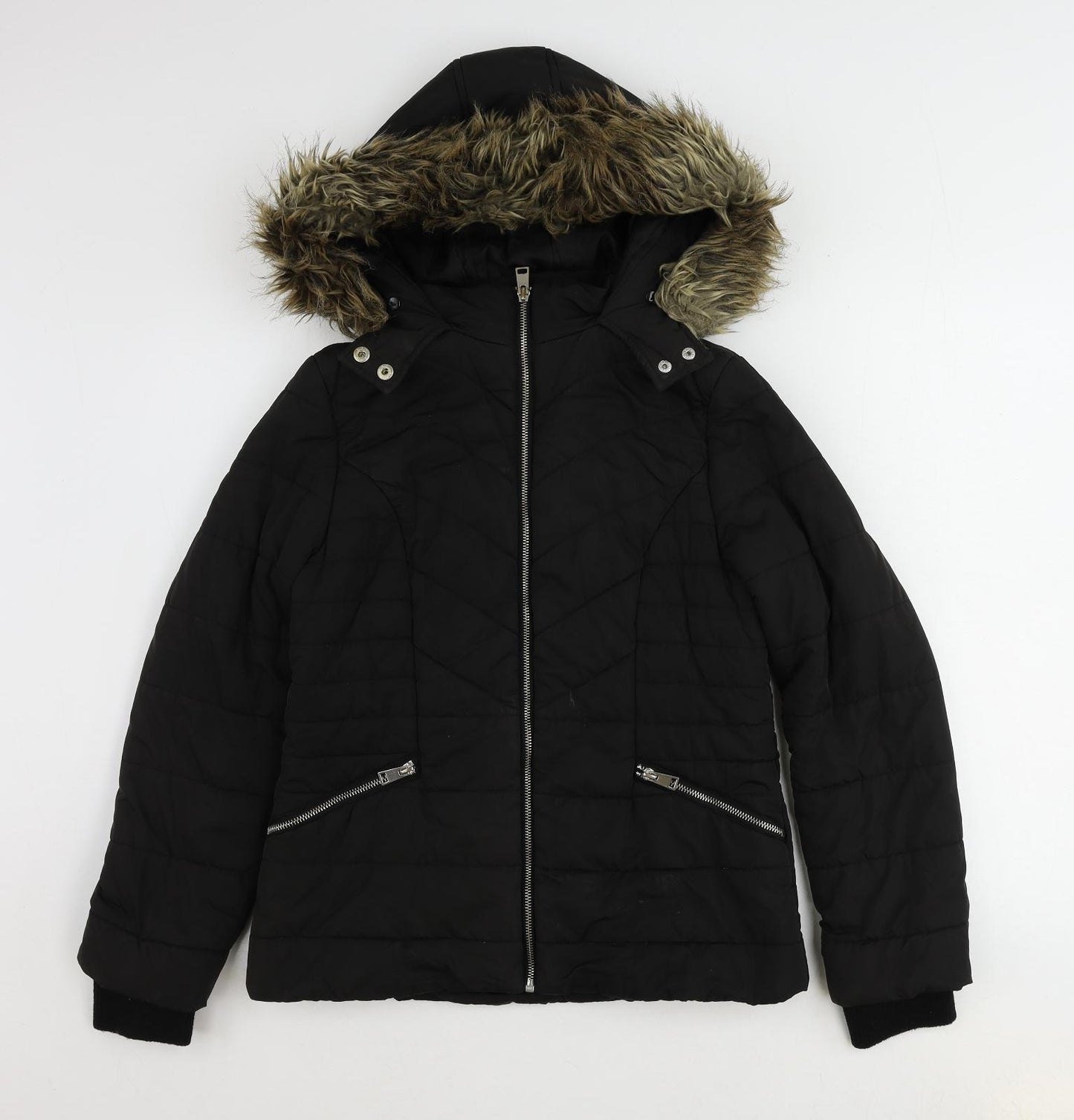 New Look Girls Black Parka Coat Size 12-13 Years Zip