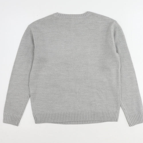 H&M Womens Grey Round Neck Acrylic Pullover Jumper Size XS - Santa Claus Slogan