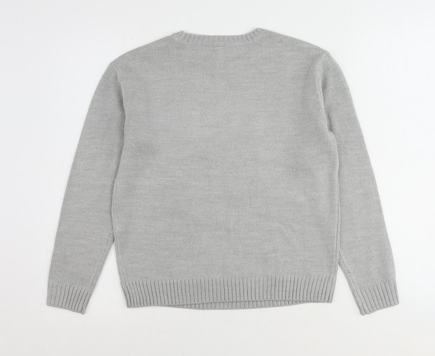 H&M Womens Grey Round Neck Acrylic Pullover Jumper Size XS - Santa Claus Slogan