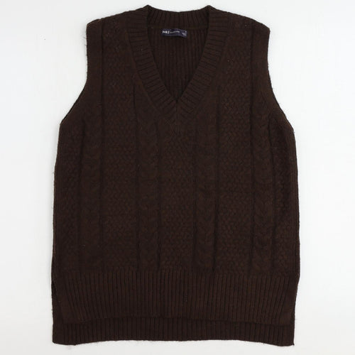 Marks and Spencer Mens Brown V-Neck Polyester Vest Jumper Size S Sleeveless